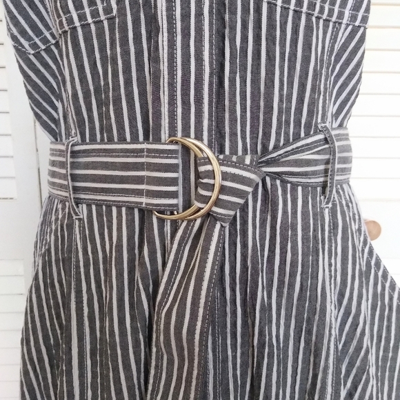 NWT White House Black Market Striped Belted Dress Size 10 Grey & White Striped - Picture 12 of 13